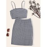 Conjunto top de tirante corto de guingán con falda