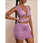 Outfit de dos piezas Cruzado Cut-out Cinta Liso Sexy