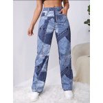 Jeans con estampado de retazo de pierna ancha/ Talla S