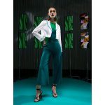 color combinado Mono de pierna ancha & ribete en contraste con abertura Blazer corto/ Talla M-L