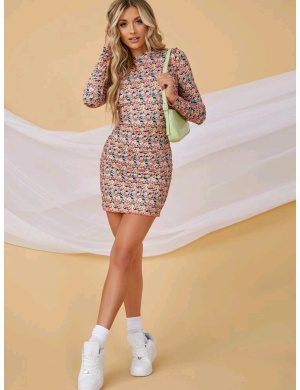 BAE Vestido Drapeado Floral Sexy/ Talla L-XL