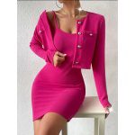 unicolor Vestido ajustado de tirantes & con botón delantero Cazadora/ Talla S